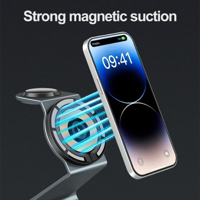 15W 3-in-1 Magnetic Wireless Charger Stand for iPhone, Apple Watch & AirPod