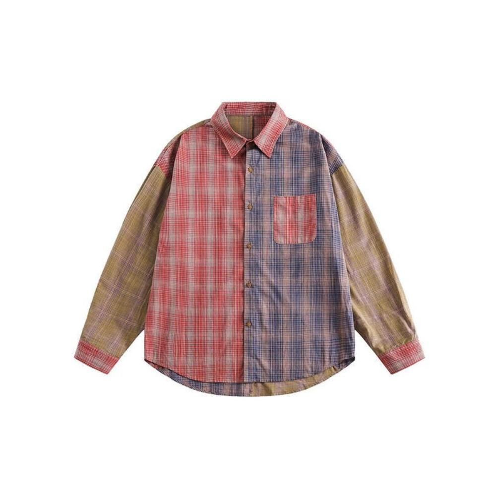 Contrast Colors Striped Plaid Blouse - Image 7