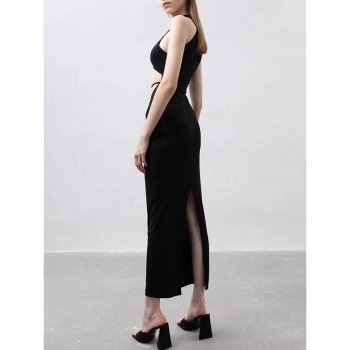 Minimalist Black Halter Neck Maxi Dress with Split Open Leg