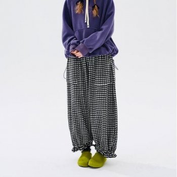 Original Plaid Woolen Lace Wide Leg Pants