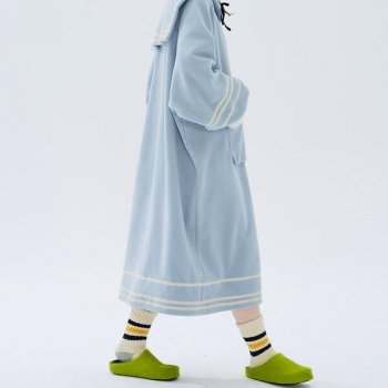 Fleece Navy Collar Mid-Length Dress