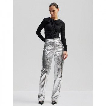 Elegant Silver PU Leather Pants for Women