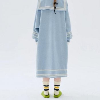 Fleece Navy Collar Mid-Length Dress