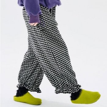 Original Plaid Woolen Lace Wide Leg Pants