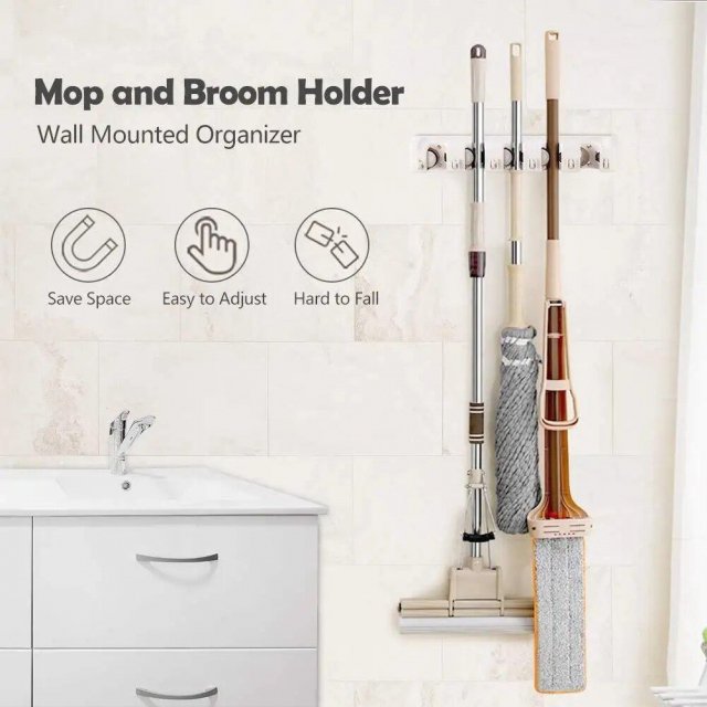 5-Position Wall Mounted Mop and Broom Holder