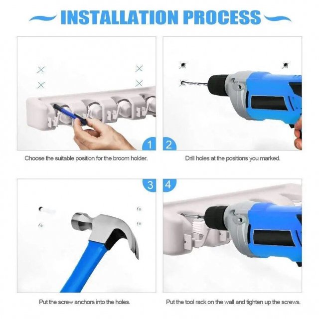 5-Position Wall Mounted Mop and Broom Holder