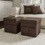 2-Pack Square Foldable Storage Ottoman with Pockets