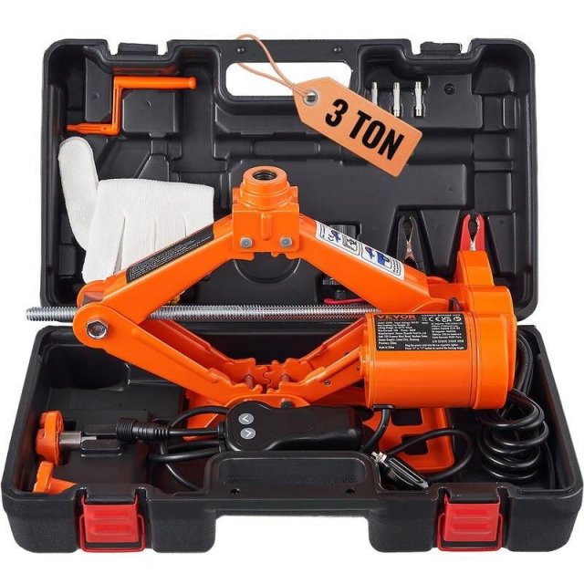 Portable 12V Electric Scissor Jack 3 Ton/6600 lbs for SUV & Sedan Tire Change