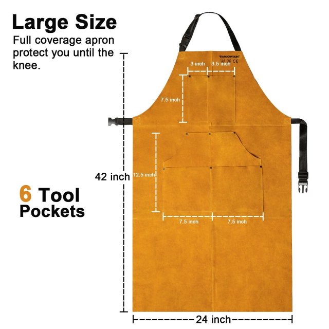 Heavy Duty Flame-Resistant Leather Welding Apron with Multi-Pocket Design - Image 6