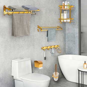 Alternative view of Gold Space Aluminum Bathroom Accessories Set with Towel Bar & Shelf