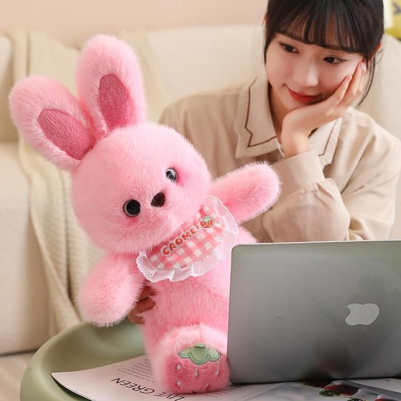 50cm Bib Baby Rabbit Purple White Pink Stuffed Cartoon Bunny Doll Plush Toy Strawberry Rabbit Fluffy Kids Appeasing Gift
