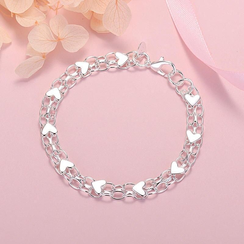 Luxury 925 Sterling Silver Heart Charm Bracelet for Women