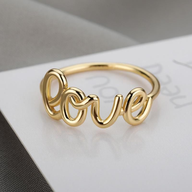 Romantic Letter Love Ring For Women Geometric Creative Finger Rings Engagemen Wedding Couple Stainless Steel Jewelry Gift