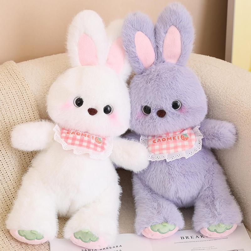 50cm Bib Baby Rabbit Purple White Pink Stuffed Cartoon Bunny Doll Plush Toy Strawberry Rabbit Fluffy Kids Appeasing Gift