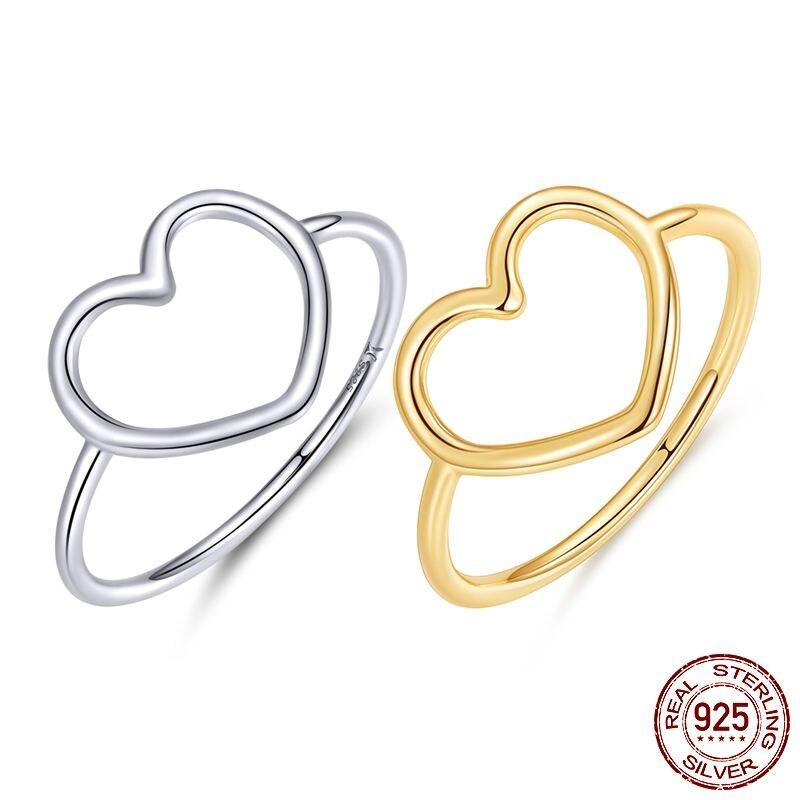 BAMOER Sterling Silver 925 Simple Minimalist Heart Finger Rings for Women Wedding Engagement Statement Jewelry SCR641