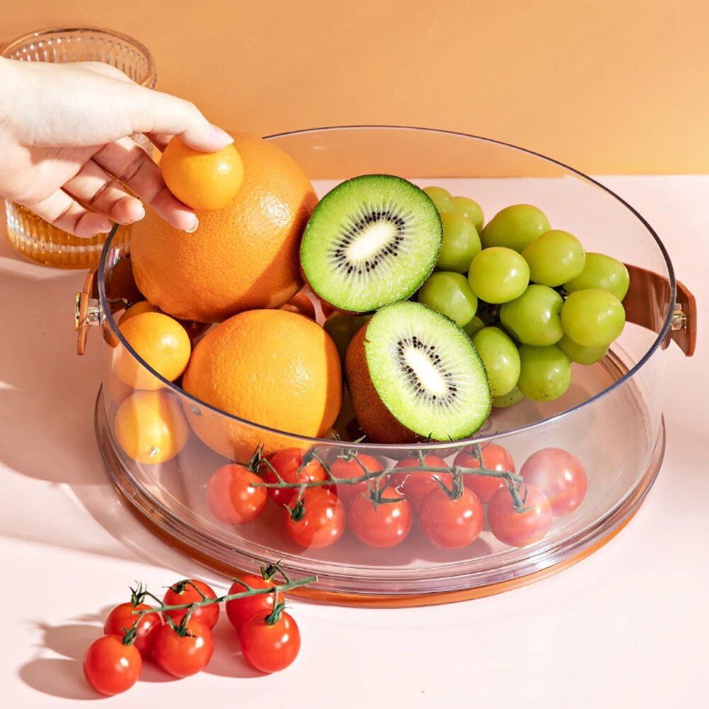 Round Clear Divided Serving Tray with Lid & Handle Kitchen