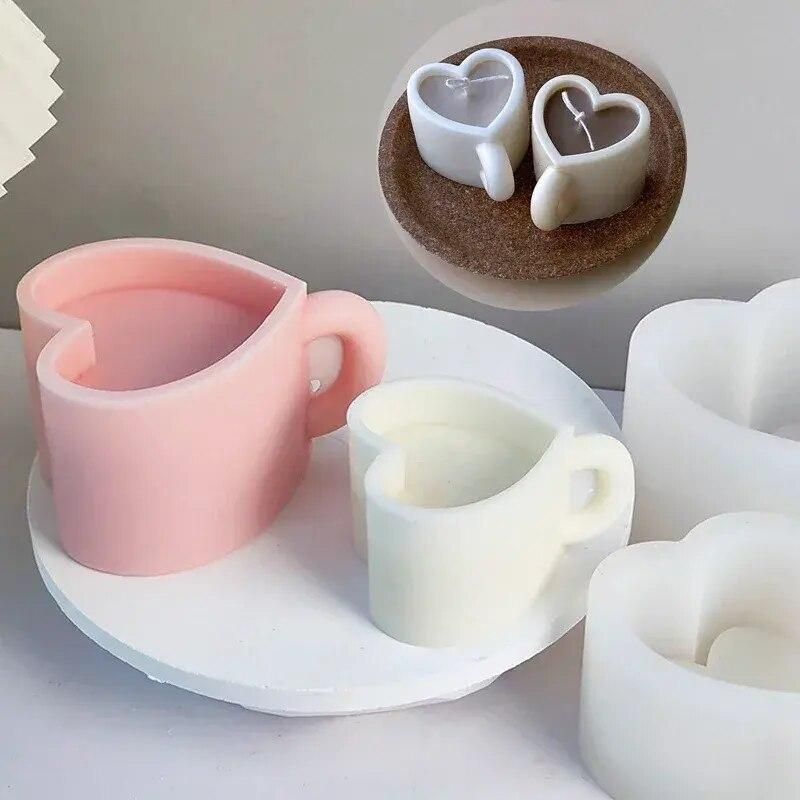 DIY Love Heart Mug Silicone Candle Mold Large Aromatic Gypsum Resin Soap Baking Mould Handmade Home Decor Valentine's Day Gifts