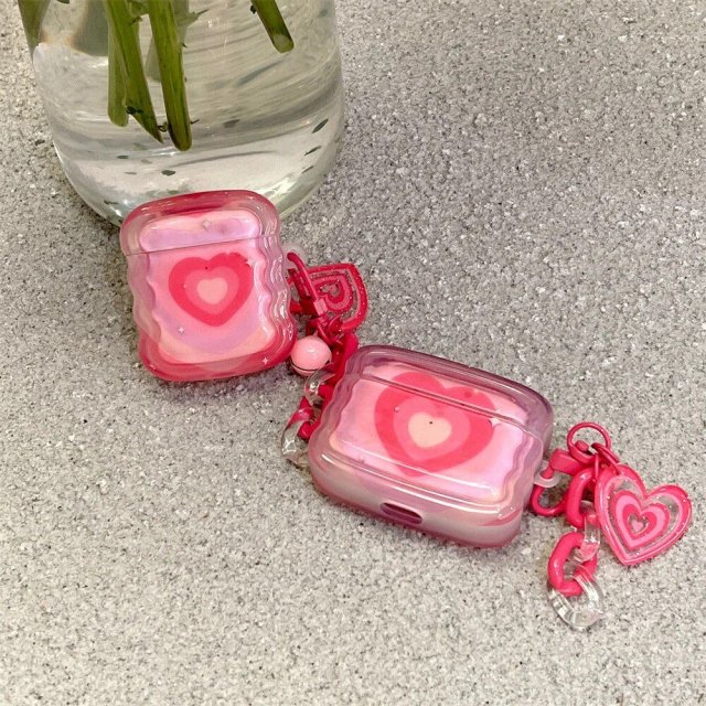 Pink Gradient Love Heart AirPods Case with Pendant