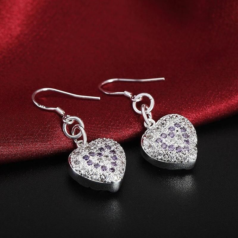 New 925 Sterling Silver color Earrings for Women fashion Jewelry Zircon Hollow heart earrings high quality Holiday Gifts