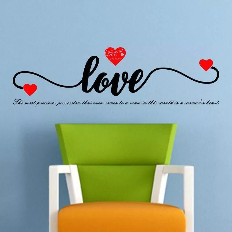 Romantic English Letter LOVE Heart Wall Sticker Home Decor Bedroom Living Room Background Mural Valentine's Day Decals Poster