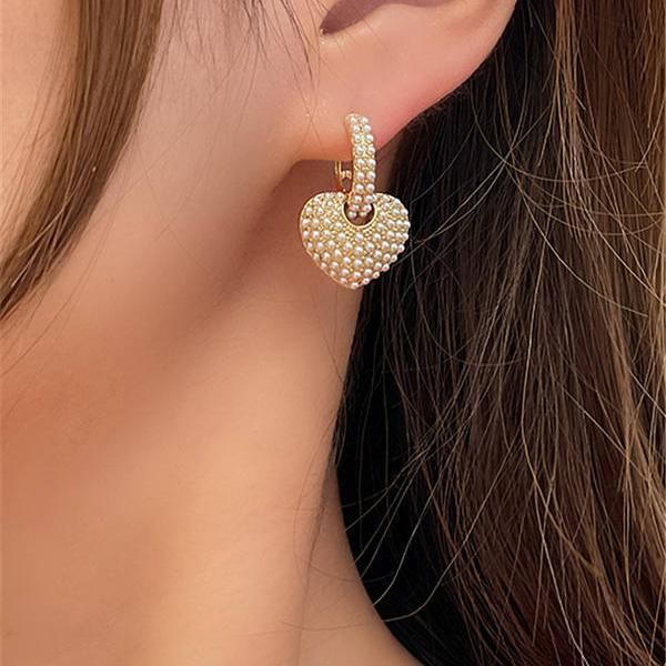 Kshmir New simple pearl heart-shaped pendant earrings temperament female earrings fashion simple heart-shaped earrings 2021