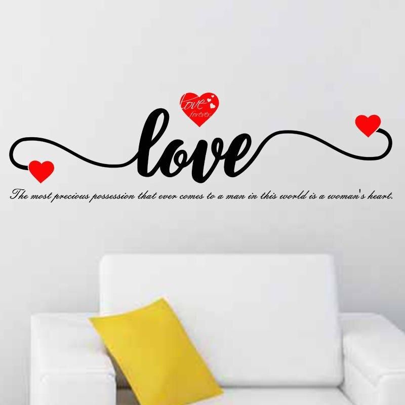 Romantic English Letter LOVE Heart Wall Sticker Home Decor Bedroom Living Room Background Mural Valentine's Day Decals Poster