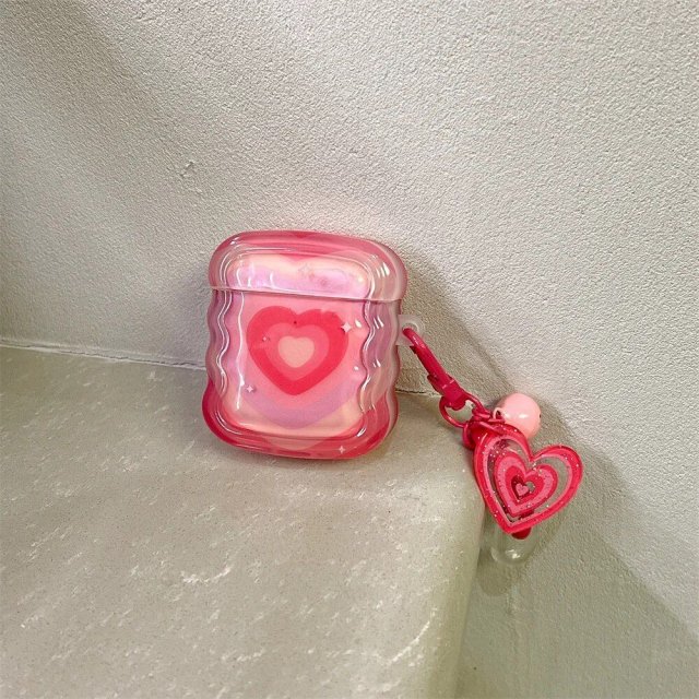 Pink Gradient Love Heart AirPods Case with Pendant