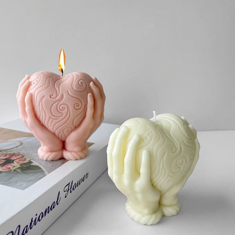 Hands Holding Hearts Silicone Mold 3D Carving Love Candle Plaster Epoxy Mold Kit DIY Heart-shaped Baking Tool Wedding Decoration