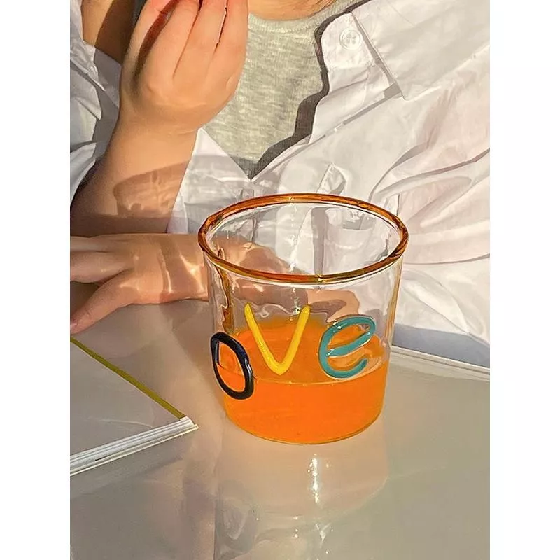 Homemade Love Handmade Color Letters Cup Milk Juice Coffee Cup Water Cup Heat-resistant Glass Gift Glass Drinkware Whiskey Glass