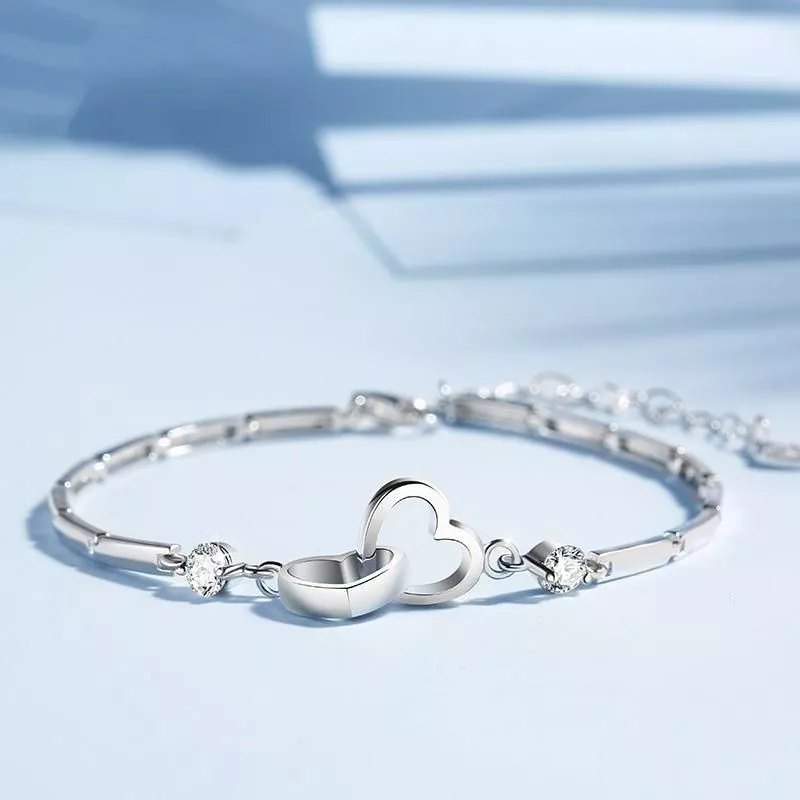 925 Sterling Silver Bracelets Bangles for Women Valentine's Days Cubic Zircon Wedding Love Heart Jewelry