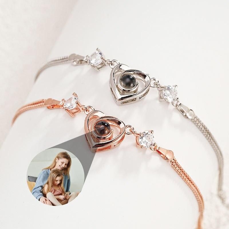 Custom photo Projection Bracelet Jewelry with SilverRose Gold Color Heart Shaped Cubic Zirconia Personalized photo Bracelet