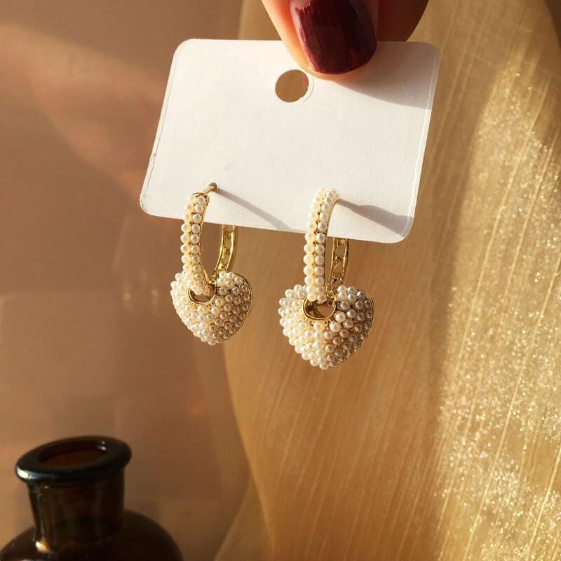 Kshmir New simple pearl heart-shaped pendant earrings temperament female earrings fashion simple heart-shaped earrings 2021
