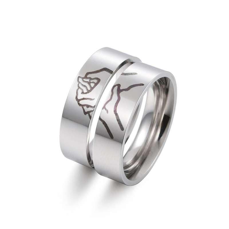 Silver Stainless Steel Heart Lettering Couple Rings
