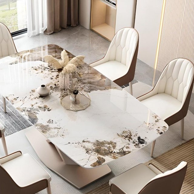 Luxurious Marble-Effect Oval Dining Table for 8 - Modern Chinese Style - Image 3