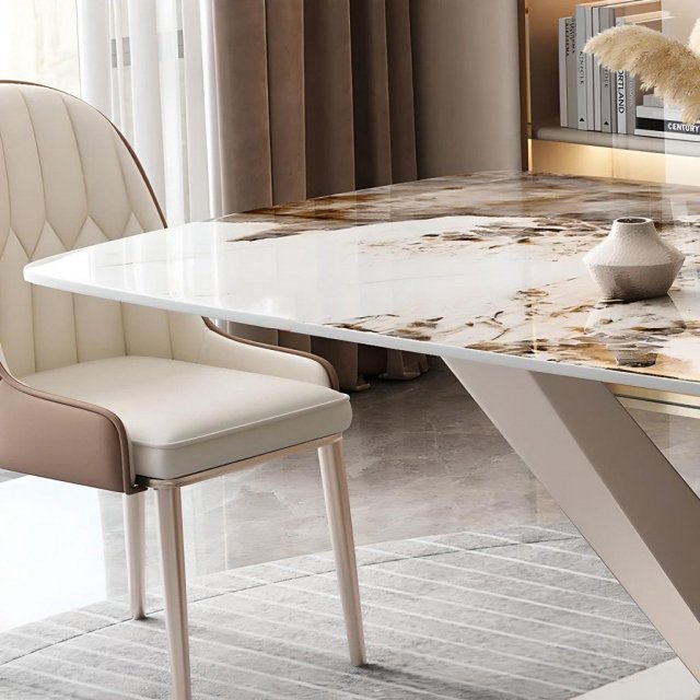 Luxurious Marble-Effect Oval Dining Table for 8 - Modern Chinese Style - Image 4