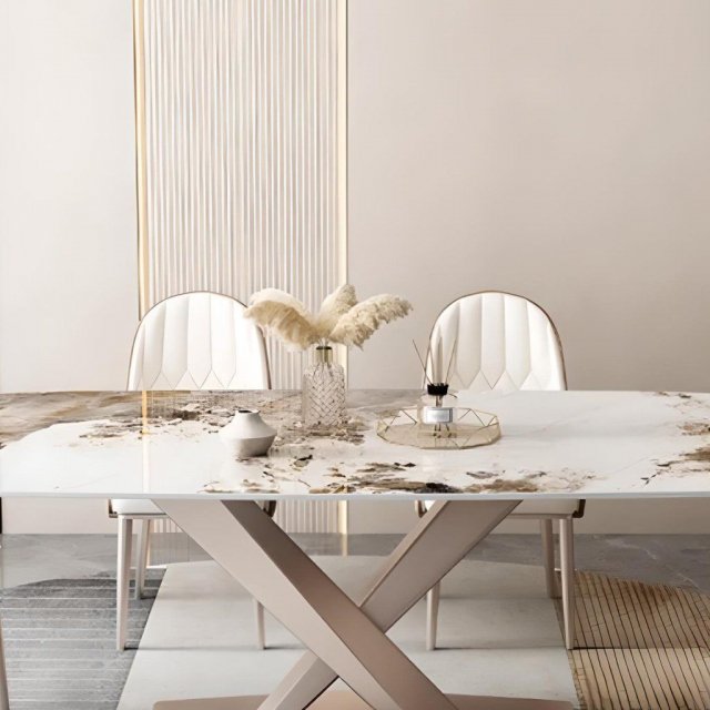 Luxurious Marble-Effect Oval Dining Table for 8 - Modern Chinese Style - Image 5