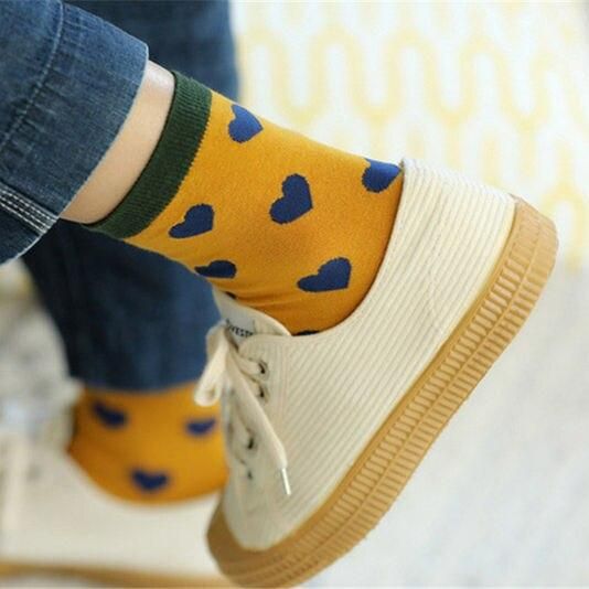 Harajuku Colorful Love Heart Patterned Socks Happy Funny Preppy Style Cute Mori Girl Casual Daily Sokken Dropship