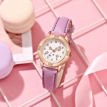 Star Moon Luminous Leather Watch for Girls & Women