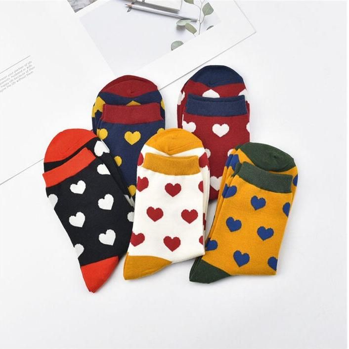 Harajuku Colorful Love Heart Patterned Socks Happy Funny Preppy Style Cute Mori Girl Casual Daily Sokken Dropship