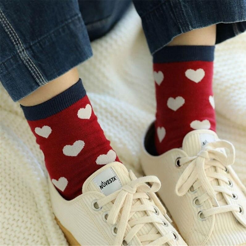 Harajuku Colorful Love Heart Patterned Socks Happy Funny Preppy Style Cute Mori Girl Casual Daily Sokken Dropship