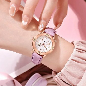Star Moon Luminous Leather Watch for Girls & Women