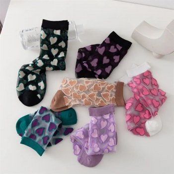 Heart Print Crystal Silk Socks