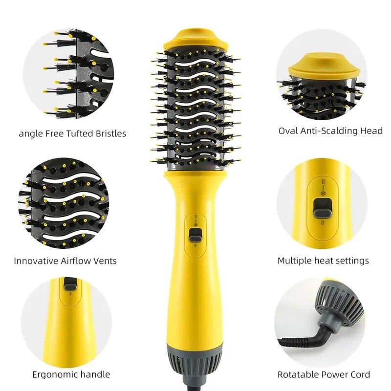 3 In 1 Hot Air Spin Brush Curling Straightening Hair Dryer Brush Styling Auto-Rotating Blow Dryer Volumizer One-Step Hair Dryers
