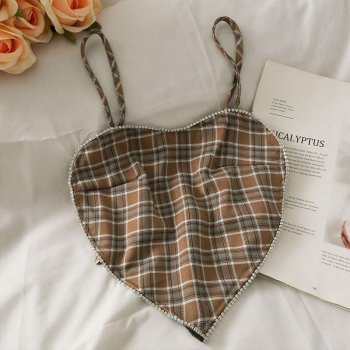 Plaid Heart Ringstone Camisole Crop Top