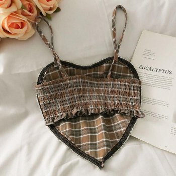 Plaid Heart Ringstone Camisole Crop Top