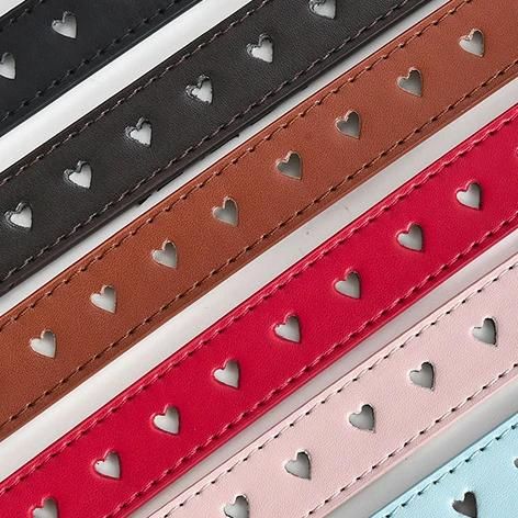 Children Faux Leather Belt Kids Cute Peach Heart Buckle Belts For Girls Solid Waistband Love Heart Eyelet Grommet Waist Belt