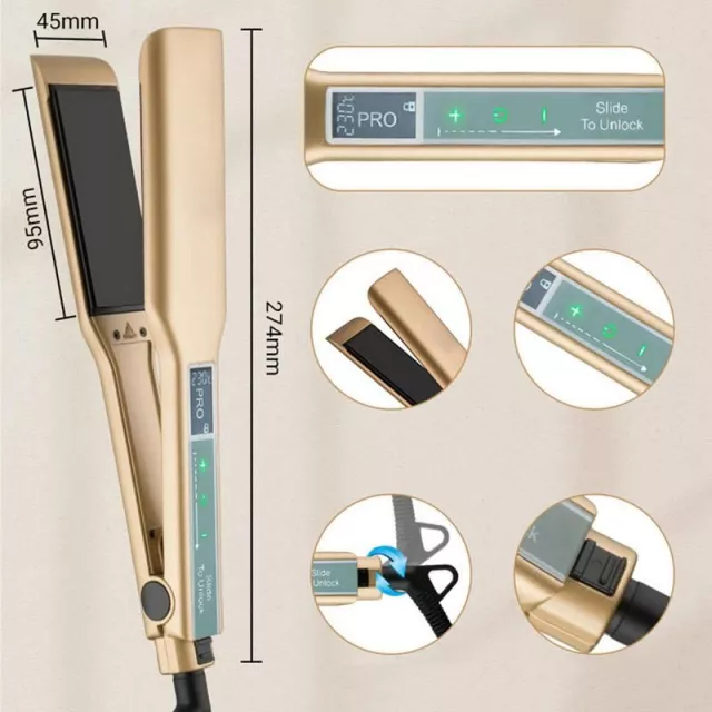 Gold Titanium Professional Flat Iron with Touch Screen & Wide Plates