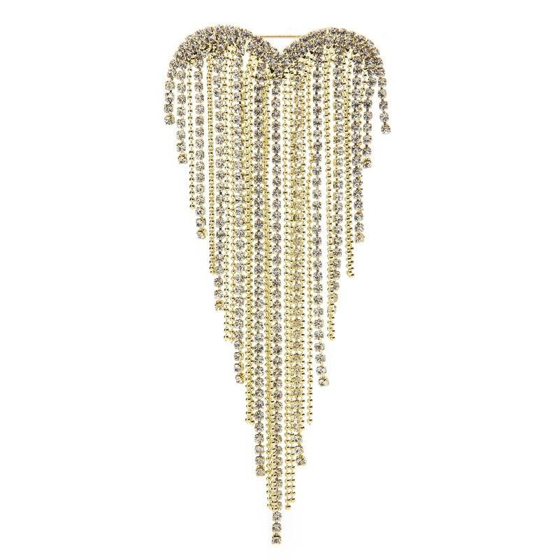 Wulibaby Heart Tassels Brooches For Women 2021 2 color Rhinestone Weddings Party Office Brooch Pins Gifts