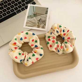 Alternative view of Colorful Heart Print Elastic Scrunchie Hair Bands