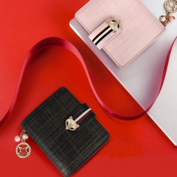 Alternative view of Split Leather Short Wallet with Zipper & Pendant for Women